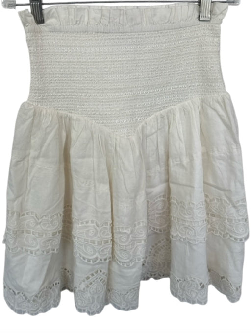 Mariacher Size XS Cream Cotton Smocked Lace Trim Skirt Cream / XS