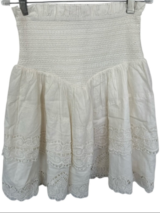 Mariacher Size XS Cream Cotton Smocked Lace Trim Skirt Cream / XS
