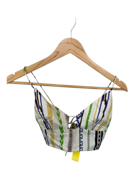 Mariacher Size XS Blue & Green Cotton Spaghetti Strap Aztec Cropped Top Blue & Green / XS