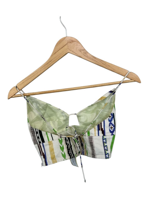 Mariacher Size XS Blue & Green Cotton Spaghetti Strap Aztec Cropped Top Blue & Green / XS