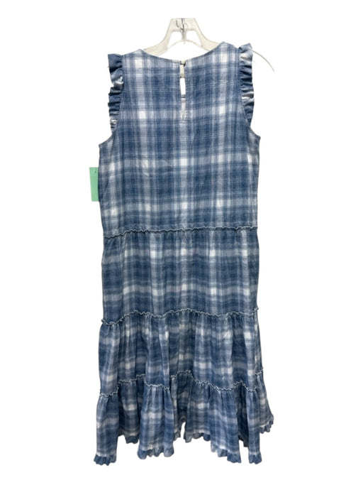 Sara Campbell Size S Blue & White Polyester Sleeveless Plaid Tiered Midi Dress Blue & White / S