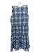 Sara Campbell Size S Blue & White Polyester Sleeveless Plaid Tiered Midi Dress Blue & White / S