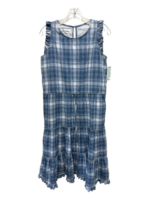 Sara Campbell Size S Blue & White Polyester Sleeveless Plaid Tiered Midi Dress Blue & White / S