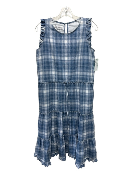 Sara Campbell Size S Blue & White Polyester Sleeveless Plaid Tiered Midi Dress Blue & White / S