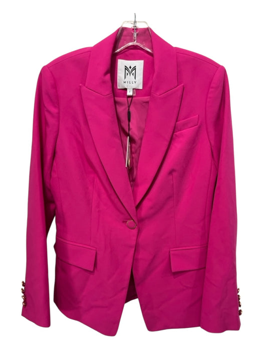 Milly Size 2 Fuchsia Polyester Single Breasted Darted Flap Pockets Blazer Jacket Fuchsia / 2