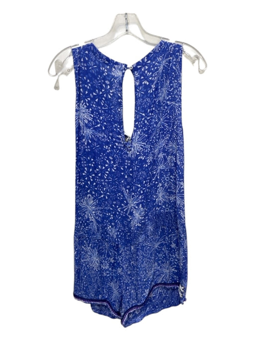 Poupette St. Barth Size M Blue & White Viscose Smocked Waist Band Keyhole Romper Blue & White / M