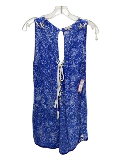 Poupette St. Barth Size M Blue & White Viscose Smocked Waist Band Keyhole Romper Blue & White / M