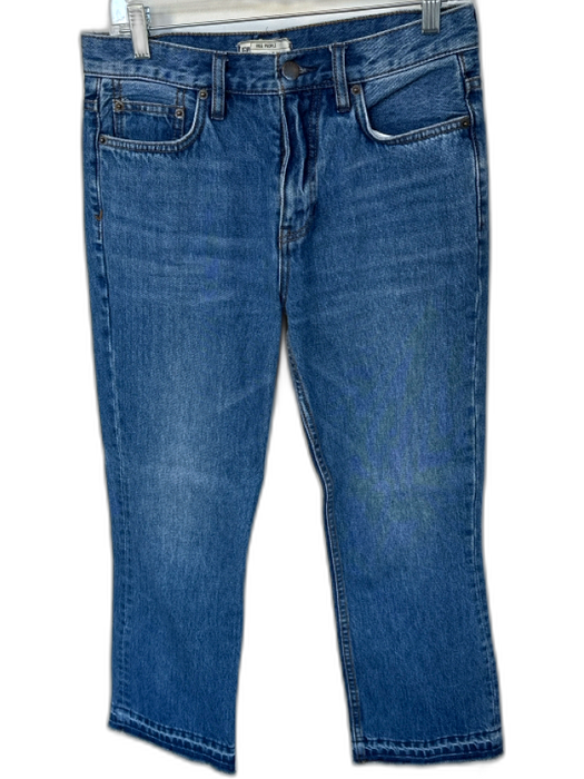 Free People Size 26 Dark Wash Cotton High Waist Straight Leg Raw Hem Jeans Dark Wash / 26