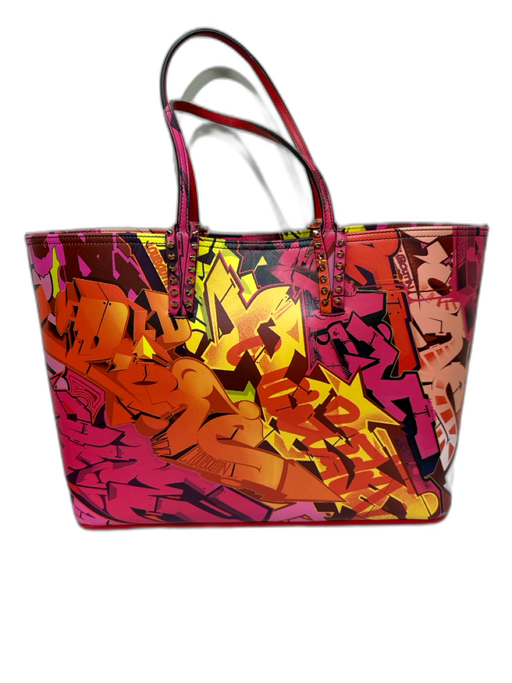 Christian Louboutin Pink, Yellow & Multi Print Leather Stud Detail Graffiti Bag Pink, Yellow & Multi Print / Large