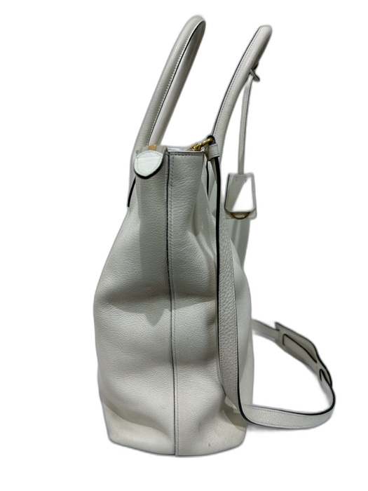 Prada White & Gold Leather Logo Detachable Strap Zip closure Tote Bag White & Gold / Large