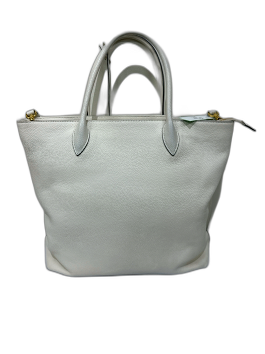 Prada White & Gold Leather Logo Detachable Strap Zip closure Tote Bag White & Gold / Large