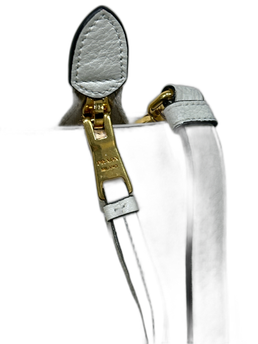 Prada White & Gold Leather Logo Detachable Strap Zip closure Tote Bag White & Gold / Large
