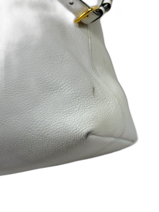 Prada White & Gold Leather Logo Detachable Strap Zip closure Tote Bag White & Gold / Large