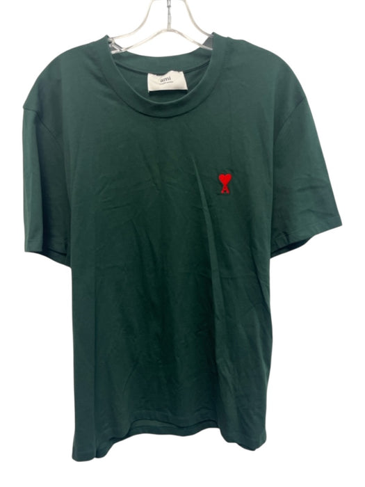 AMI Size Est L Green Cotton Solid T shirt Crew Men's Short Sleeve Green / Est L