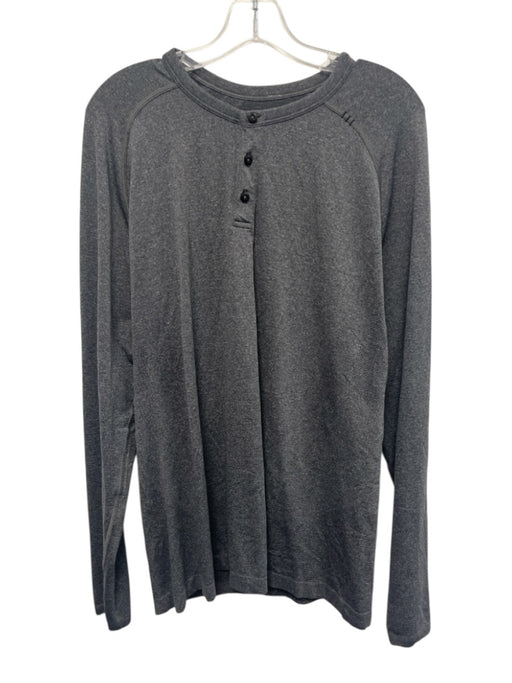 Lululemon Size Est XL Dark Gray Synthetic Heathered Henley Long Sleeve Shirt Dark Gray / Est XL