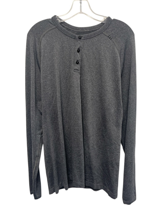 Lululemon Size Est XL Dark Gray Synthetic Heathered Henley Long Sleeve Shirt Dark Gray / Est XL