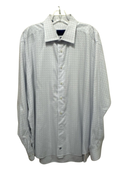 David Donahue Size 18.5 White & Blue Cotton Plaid Button up Long Sleeve Shirt White & Blue / 18.5