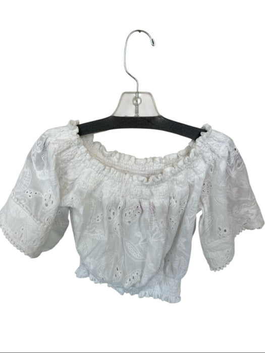Kasia Size Small White Cotton Eyelet Scrunch Cropped Top White / Small