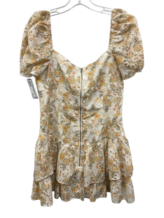 Bardot Size 8/M White & yellow Polyester Blend Floral Eyelet Short Sleeve Dress White & yellow / 8/M