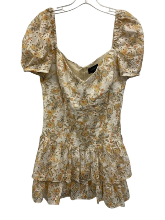 Bardot Size 8/M White & yellow Polyester Blend Floral Eyelet Short Sleeve Dress White & yellow / 8/M