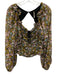 Free People Size S Black, Pink & Blue Polyester Floral Long Balloon Sleeve Top Black, Pink & Blue / S