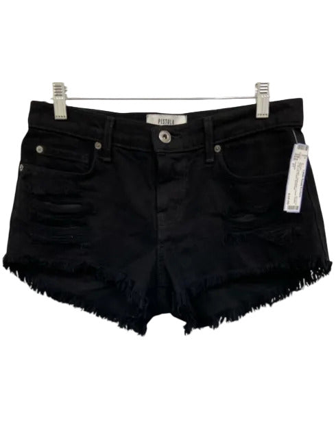 Pistola Size 27 Black Cotton Distressed Denim Button & Zip Fly Cutoff Shorts Black / 27