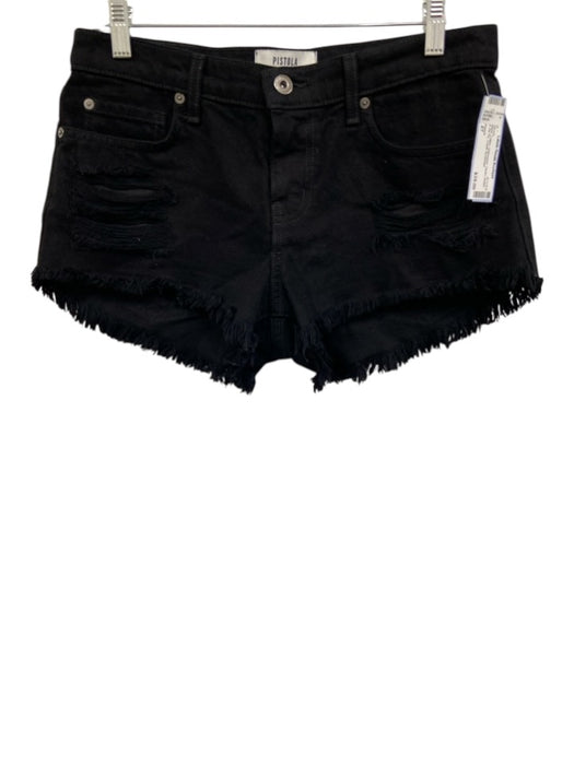 Pistola Size 27 Black Cotton Distressed Denim Button & Zip Fly Cutoff Shorts Black / 27