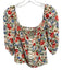 ASTR Size M Cream White & Multi Linen Blend 1/2 Balloon Sleeve Square Neck Top Cream White & Multi / M