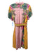Tahari Size 6 Pink & Multi Linen & Rayon Button Front Belted Dress Pink & Multi / 6