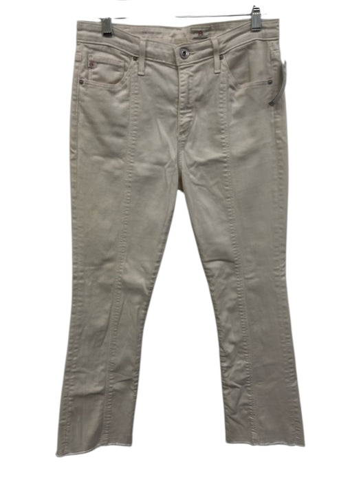 AG Size 28 White Cotton Denim Paneled Frayed Cropped Jeans White / 28