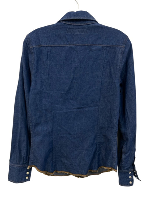 Staud Size S Blue Wash Cotton Distressed Hem Western Long Sleeve Button Down Top Blue Wash / S