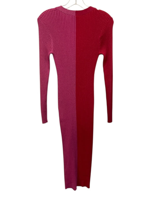 Staud Size M Red & Pink Viscose Blend Ribbed Knit Colorblock Button Down Dress Red & Pink / M