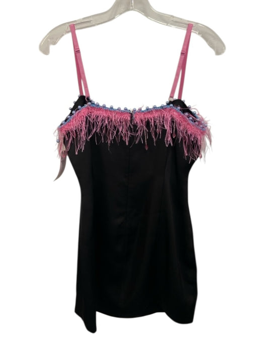 Guizio Size M Black, Pink, Blue Polyester Beaded Fringe Trim Mini Dress Black, Pink, Blue / M