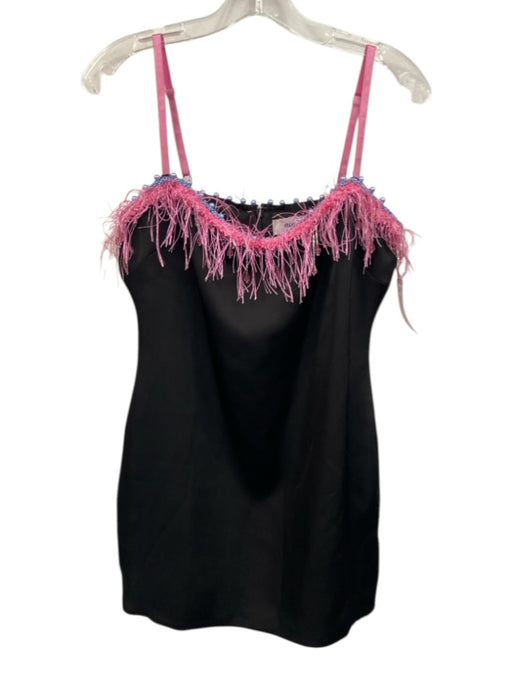 Guizio Size M Black, Pink, Blue Polyester Beaded Fringe Trim Mini Dress Black, Pink, Blue / M