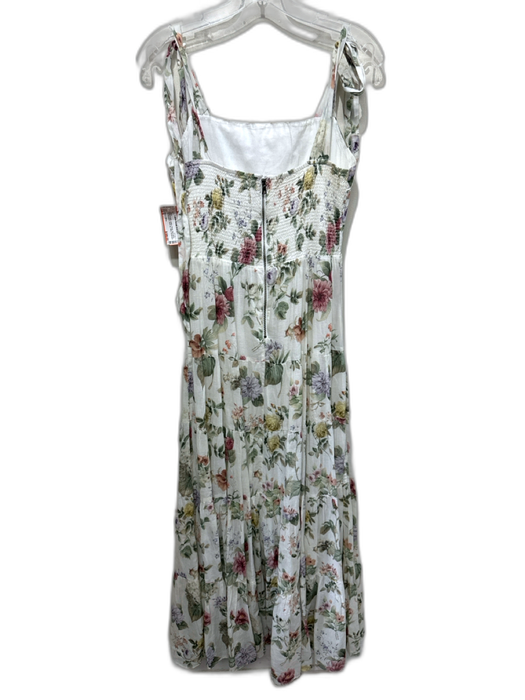 Alice + Olivia Size 6 White & Multi Cotton Floral Sleeveless Tie Shoulders Dress White & Multi / 6