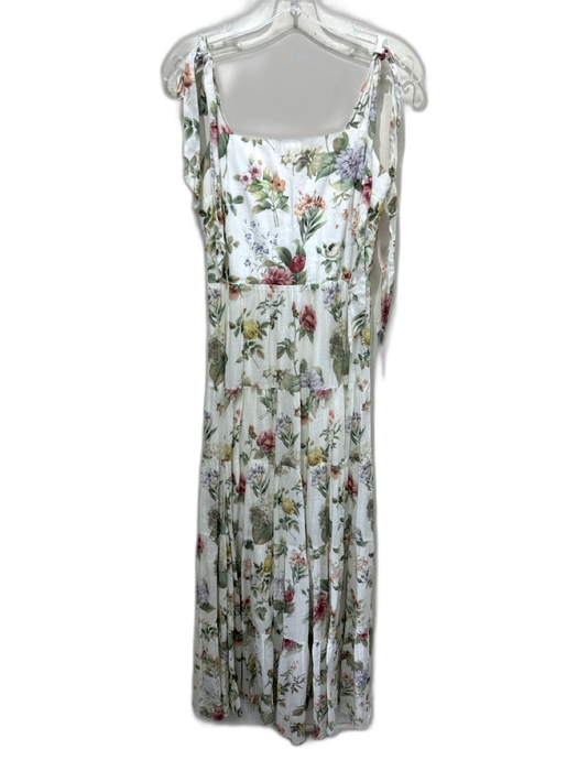 Alice + Olivia Size 6 White & Multi Cotton Floral Sleeveless Tie Shoulders Dress White & Multi / 6