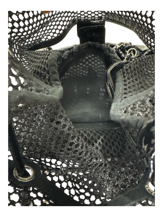 Chanel Black Patent Leather Crochet Silver Hardware Tote Chain Bag Black / Medium