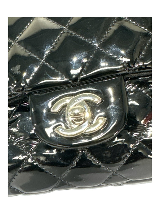Chanel Black Patent Leather Crochet Silver Hardware Tote Chain Bag Black / Medium