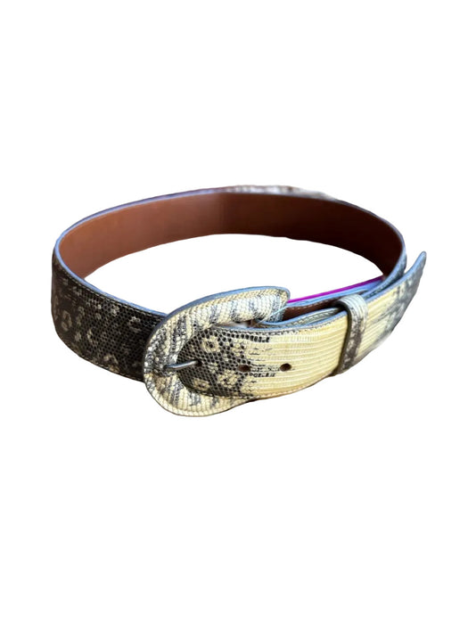 Bone & Gray Leather Snake Skin Wide Belts