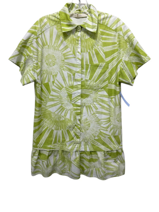 Marie Oliver Size XS Green & White Cotton Button Down Mini Shirt Dress Green & White / XS