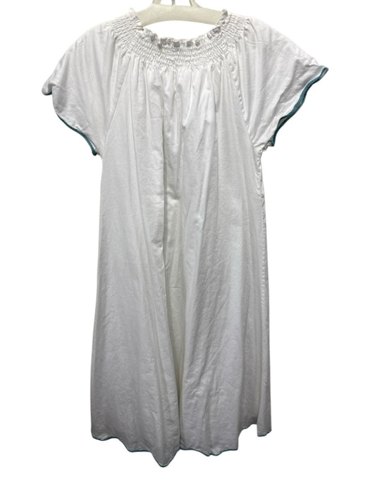 Lake Size S White & Blue Cotton Contrast Trim Smocked Neckline Maxi Dress White & Blue / S