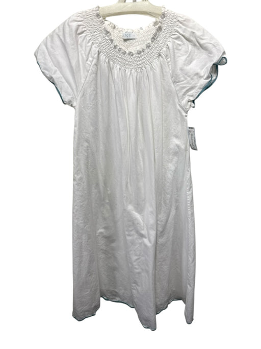 Lake Size S White & Blue Cotton Contrast Trim Smocked Neckline Maxi Dress White & Blue / S