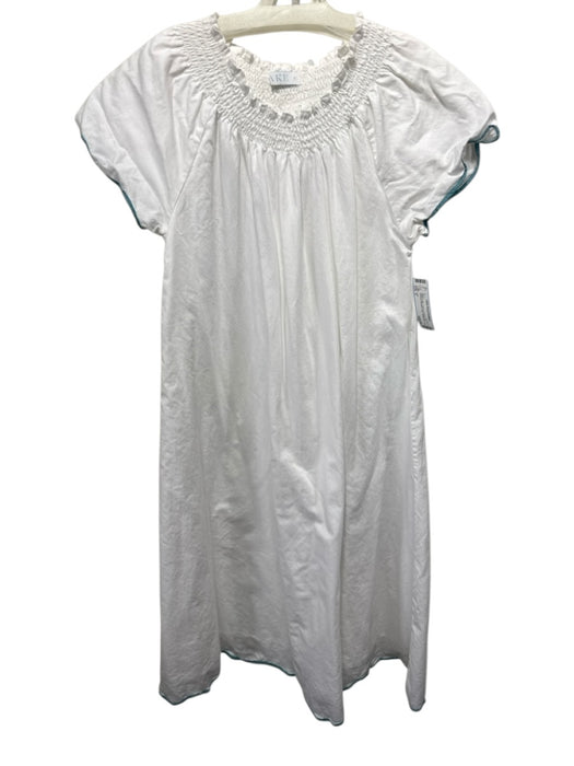 Lake Size S White & Blue Cotton Contrast Trim Smocked Neckline Maxi Dress White & Blue / S