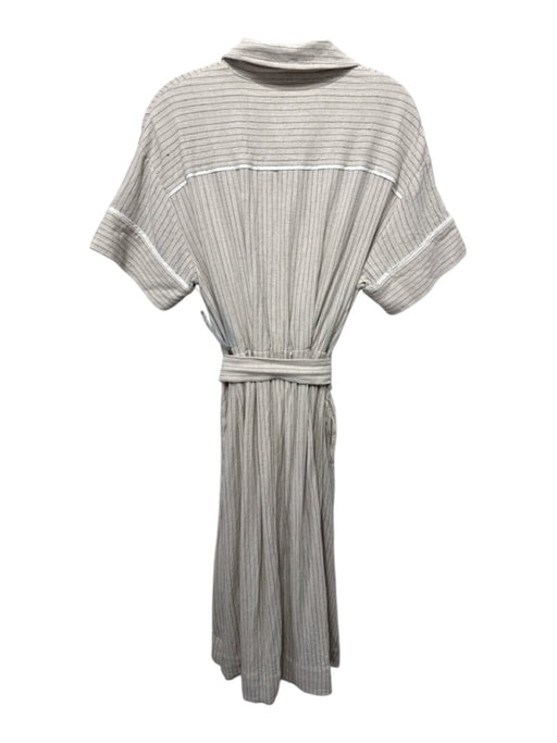 Tuckernuck Size XS Beige & Black Rayon & Linen Pinstripe Button Down Maxi Dress Beige & Black / XS