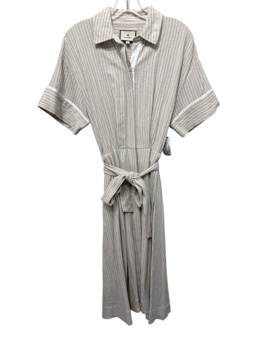 Tuckernuck Size XS Beige & Black Rayon & Linen Pinstripe Button Down Maxi Dress Beige & Black / XS