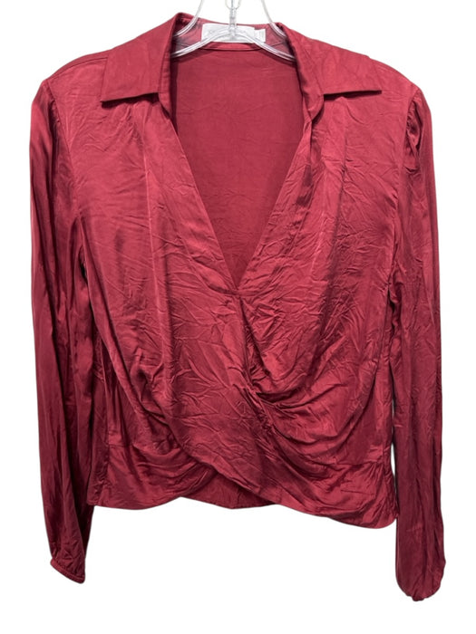 Jonathan Simkhai Size XS Red Cupro Satin Surplice Long Sleeve Twist Front Top Red / XS