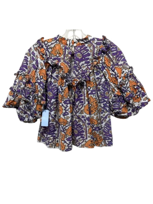 Rhode Size 2 Purple, Orange, White Cotton Blend Block Printed Abstract Top Purple, Orange, White / 2