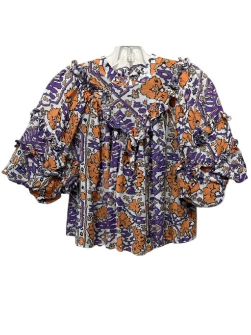 Rhode Size 2 Purple, Orange, White Cotton Blend Block Printed Abstract Top Purple, Orange, White / 2