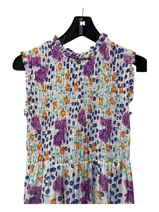 Oliphant Size Small White, purple & multi Cotton Sleeveless Floral Tiered Dress White, purple & multi / Small
