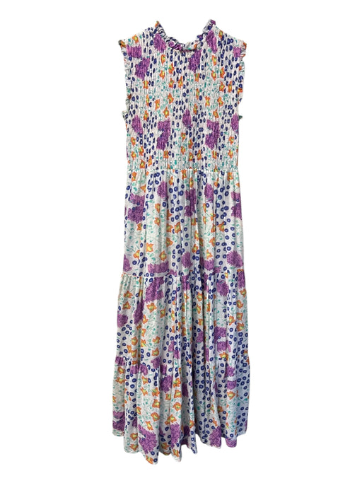 Oliphant Size Small White, purple & multi Cotton Sleeveless Floral Tiered Dress White, purple & multi / Small